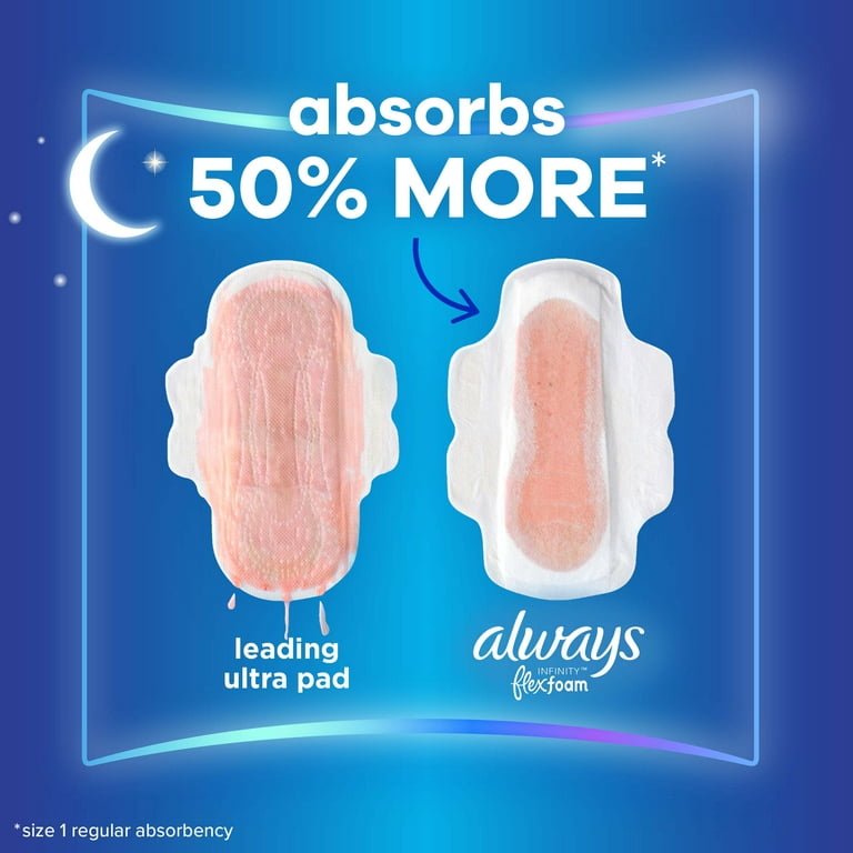 Always Infinity Feminine Pads with wings, Size 4, Overnight Absorbency,  Unscented, 13 Count 