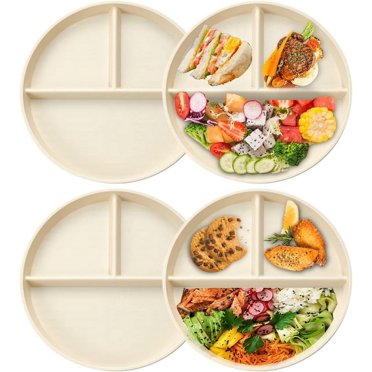 Portion Control Plate For Adults Weight Loss, Round Bariatric Portion Control Plate, Reusable Wheat Straw Divided Plate With 3 Compartments, Dishwasher & Microwave Safe (4 Pcs)