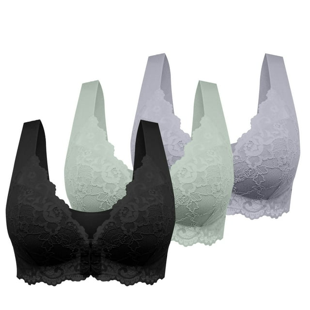 WZXFASHION Womens No Ring French Womens Front Close Bra T Back Plus Size Unlined Bra For Large Bust Bra C XL