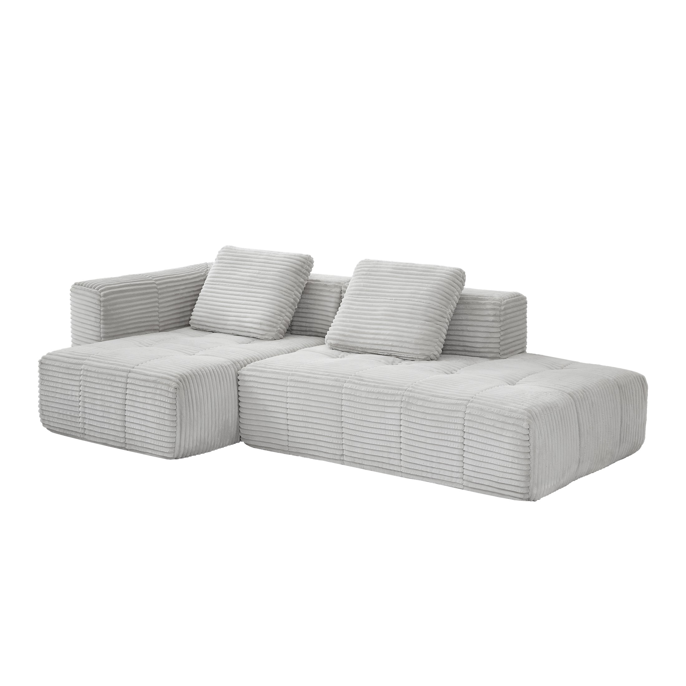 Aukfa 107" L-Shaped Modular Sectional Sofa with Chaise, 30" Deep Seat, Corduroy Fabric, Gray