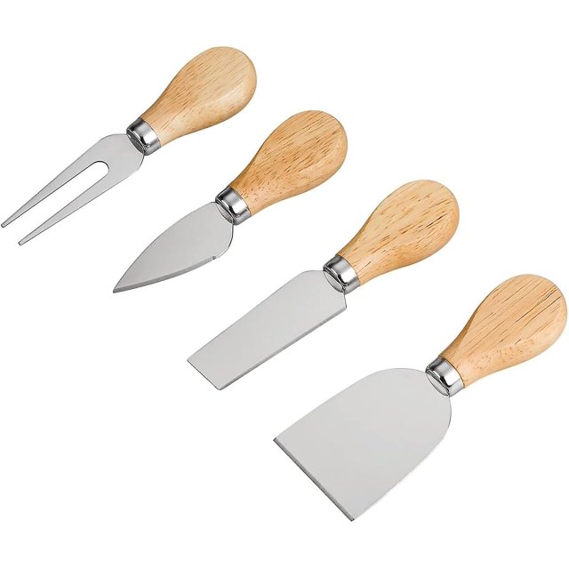 Juego de cuchillos para queso, rebanador y cortador de queso de acero inoxidable de primera calidad con mango (4 piezas, listo para regalar)