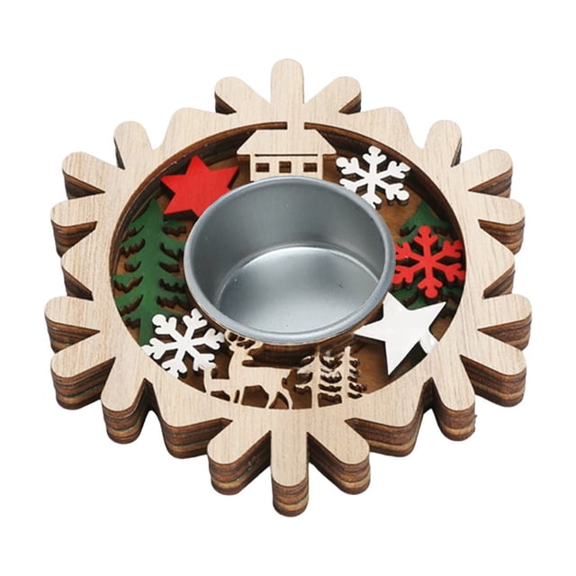 Christmas Tree Decorations Wooden Tree Snowflake Elk Taper Candle Holder Holiday Set Small Christmas Tree