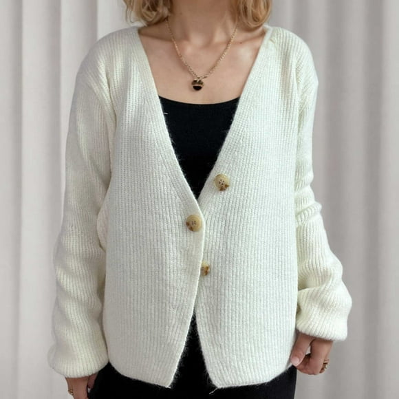 AherBiu Women Cardigan Sweaters Button up V Knitted Neck Loose Casual Outdoor Open Front Coat