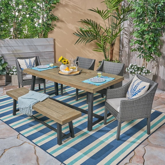 Noble House Calero 6 Piece Wood Top Patio Dining Set in Gray