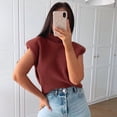 thumbnail image 3 of sunsanly Fall Spring Sweater Sleeveless Knitted Loose Pullover with Shoulder Pads Keep Warm Turtleneck Solid Color Lady Sweater Women Clothing, 3 of 8