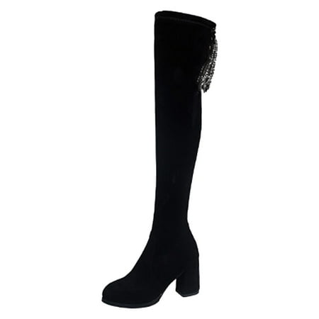 

Entyinea Riding Boots Women Flat Warm Winter Boots with Side Zipper Black 40