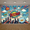 thumbnail image 4 of Hero Theme Backdrop Buildings Comic Party Photography Background Baby Shower Boy Girl Kids Birthday Party Decoration Studio Shoot Prop, 4 of 9