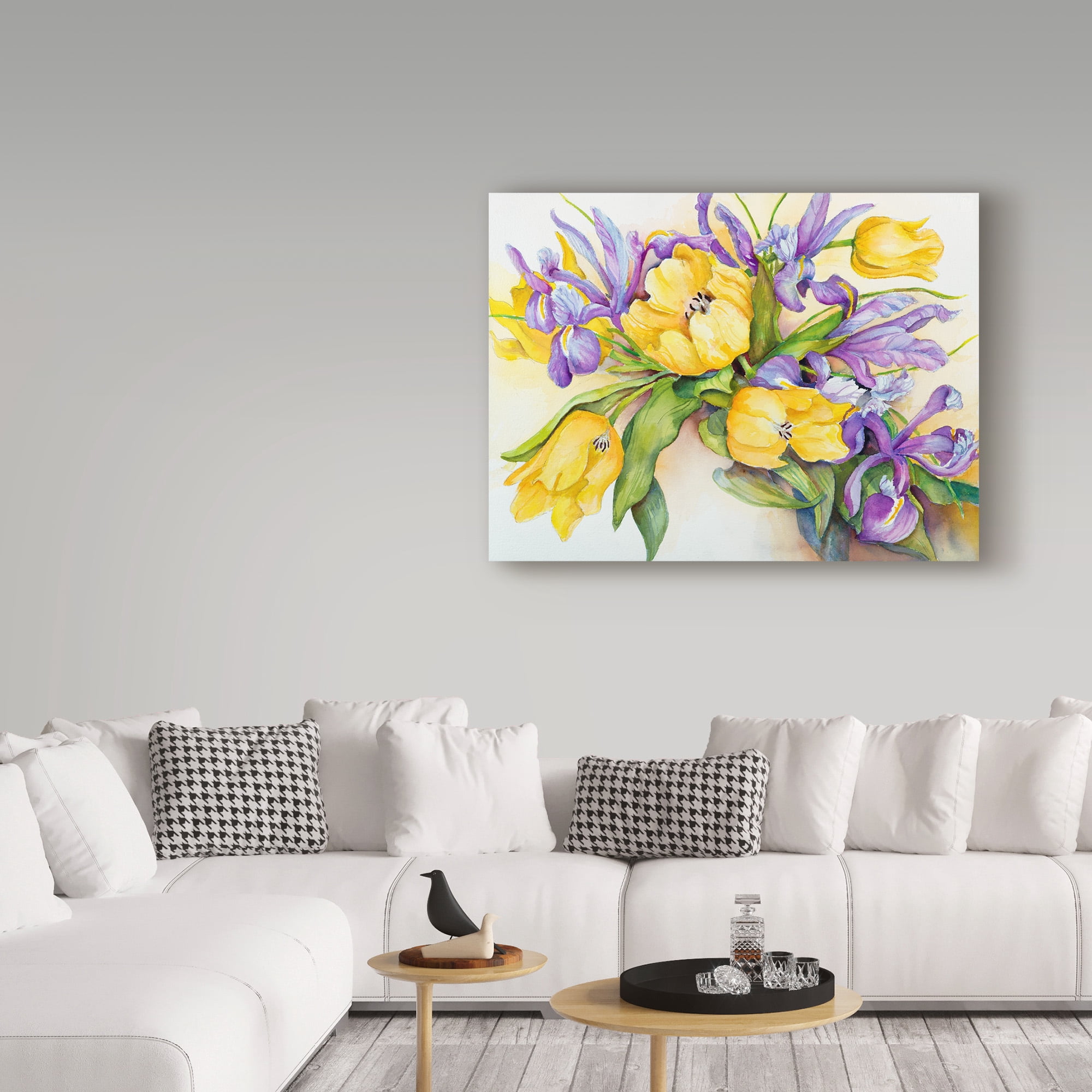 Trademark Fine Art 'Yellow Tulips With Blue Iris' Canvas Art by Joanne Porter