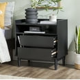 thumbnail image 2 of Walker Edison Mid-Century Modern 2-Drawer Wood Nightstand, Solid Black, 2 of 17