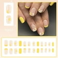 thumbnail image 6 of 24x Yellow French Tip Full Covers False Nails Flowers Press On Nails Short Square On Nails Acrylic Nails for Daily, 6 of 7