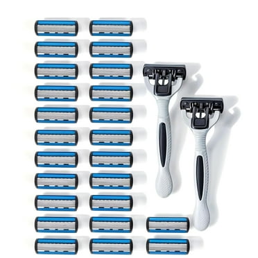24 Stainless Steel 6 Blade Shaving Razor for Men Beard Mustache- Replaceable Cartridges Blades  2 Non-slip Handles- Disposable Reusable Manual Safety Razor Blade
