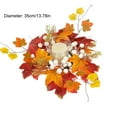 thumbnail image 3 of Fnochy Halloween Decorations Faux Maple Leaf Wreath for Thanksgiving, Autumn Table Centerpiece with Pumpkin Berry Candlestick Ring, 13.78 Inch Fall Decor, 3 of 6
