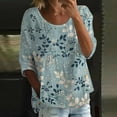 thumbnail image 2 of Womens Shirts Summer Floral Print T Shirt Half Sleeved Round Neck Shirt 3/4 Sleeved T Shirt Loose Large Size T Shirt Womens Tops, 2 of 5