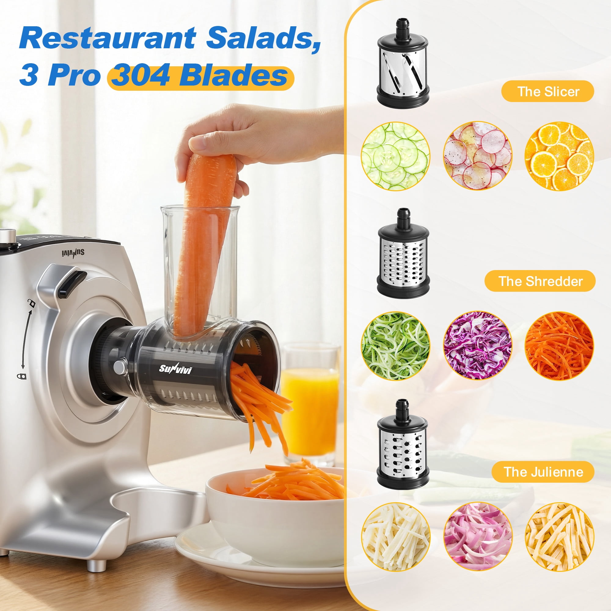 Sunvivi 4-in-1 Stand Mixer 5.3QT with Fermentation, Electric Dough Mixer with Juicer, Meat Grinder & Salad Maker