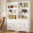 thumbnail image 3 of 6-Tier Bookshelf with Door and 3 Drawers, 71" H Tall Bookcase with 3-Tier Open Shelves, Wooden Book Shelf with Storage Cabinet for Home Office, Living Room, Bedroom, 3 of 8