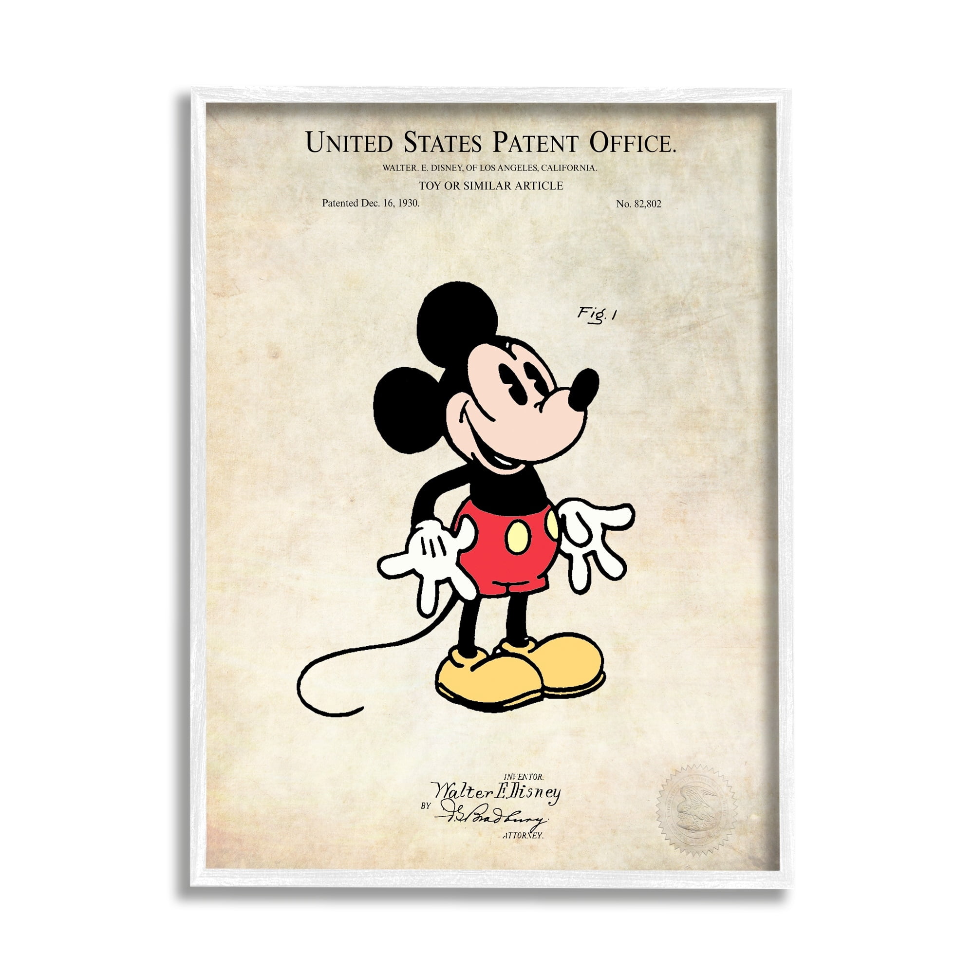 Stupell Industries Toy Character Diagram Patent Design Vintage Style Framed Wall Art, 24 x 30, Design by Karl Hronek