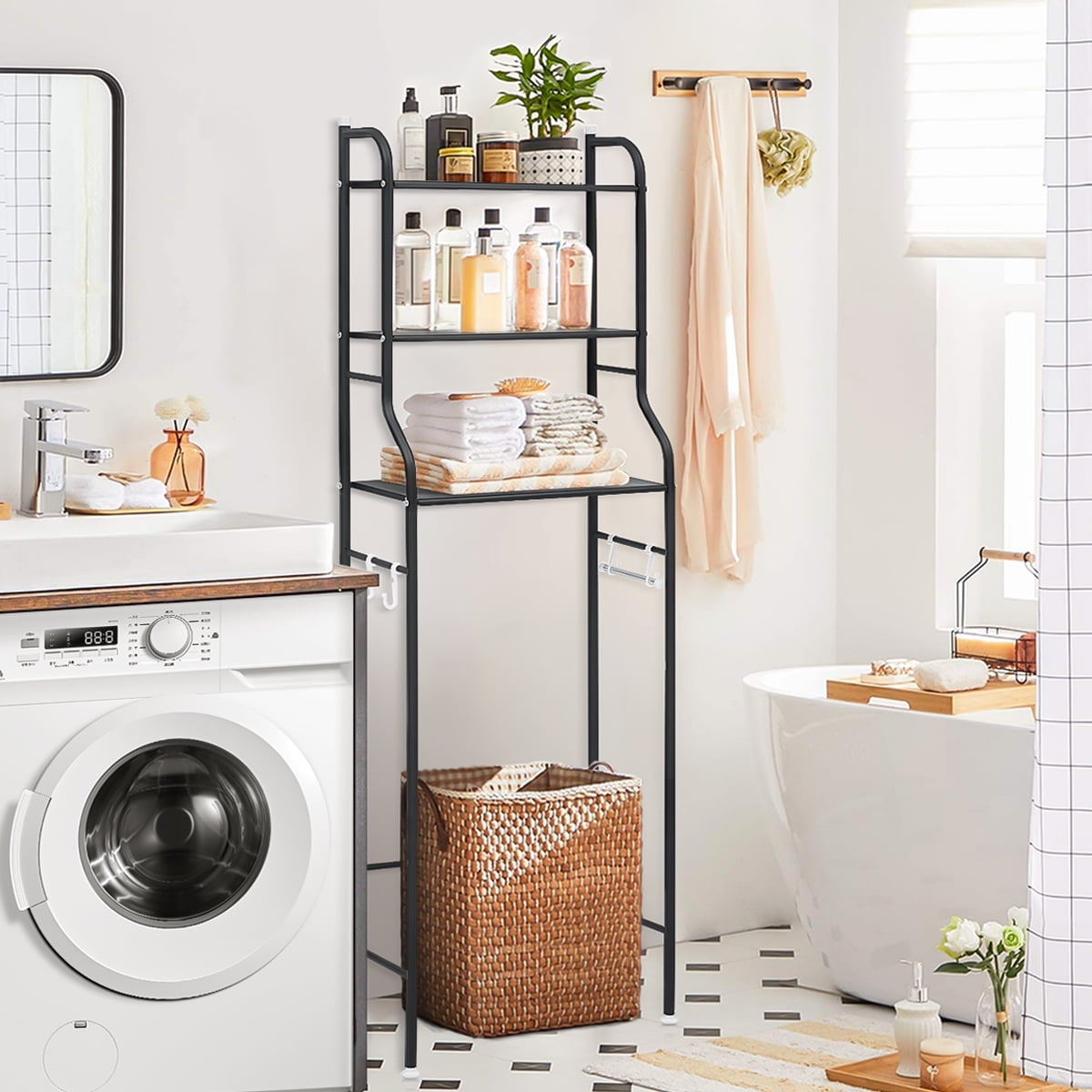 "HONEIER 3 Tier Bath Shelves, Over Toilet Storage Rack, Space Saver with Towel Shelf, 22""W Black"  (图5)