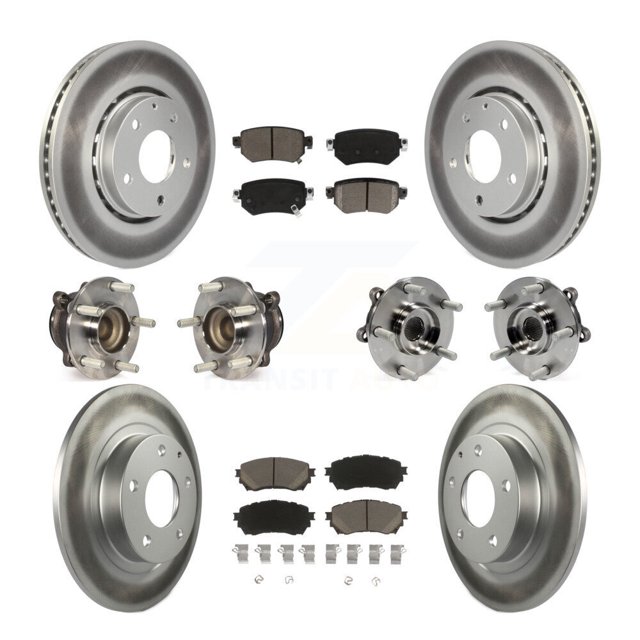 Transit Auto Front Rear Hub Bearings Assembly Coated Disc Brake Rotors and Ceramic Pads Kit (10Pc) for Car 2019-2021 Mazda 6 Naturally Aspirated - Left Right Side (Driver Passenger) KBB-125787