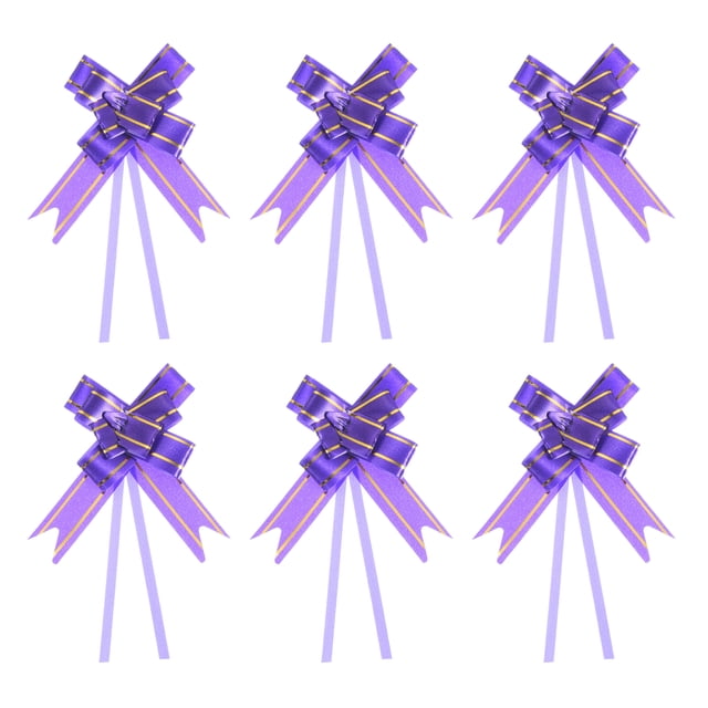 Unique Bargains 10 Inch Pull Bows Ribbon Gift Wrapping String Gold Thread Style Decorative Bow Tie Purple 100 Pack