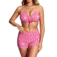 thumbnail image 3 of Cadmus Womens 3 Piece Bikini Set Geometric Print Bathing Suit Drawstring Swimsuit with Cover Ups Kimono,012, Small, 3 of 6