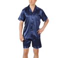 thumbnail image 3 of SWSMCLT Men's Satin Pajama Set Summer Silk Spring Short Soft Spandex Pjs Pajamas Short Sleeve Shorts Set Thin Lightweight Silky Button Down Sleepwear Comfy Blue X-Large, 3 of 5