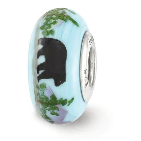 Sterling Silver Chicago Bears Charm - Fenton Blue Hand Painted Mountain Bear Glass & Sterling Silver Charm