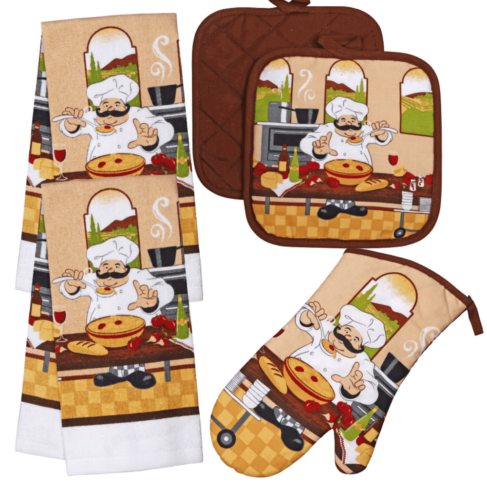 Coastal Lvng Seascapes Ktchen Dsh Towels Potholder Oven Mtt Set, 4