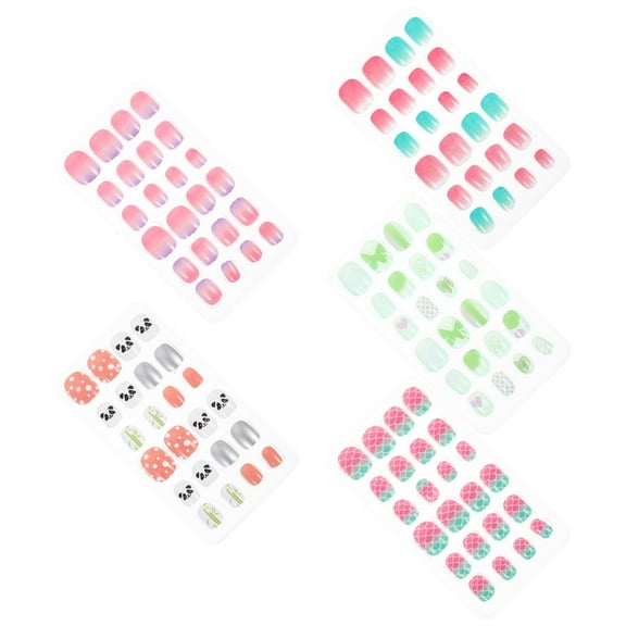 Pretyzoom 5 Boxes/120 Pcs Little Girls Nails Press Short Cover Suitable for Birthday Assorted Color