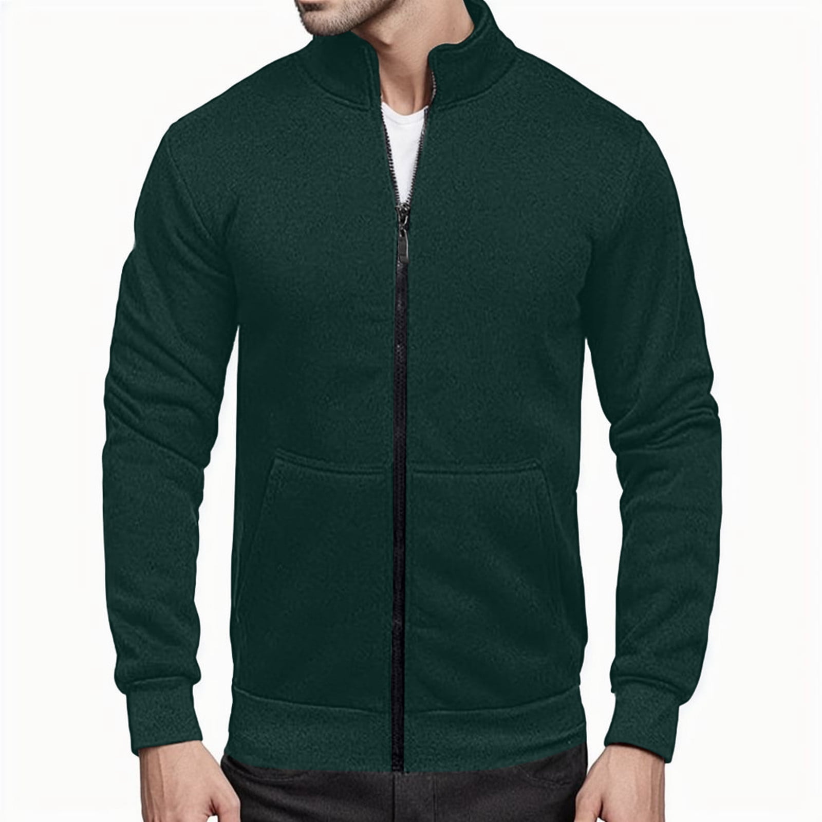 PMUYBHF Male Sweatshirt Mens Men Cardigan Sweatshirt Hoodless Zip up Jacket High Neck Lightweight Sueter Para Hombres Sweatshirts for Men No Hood Tall