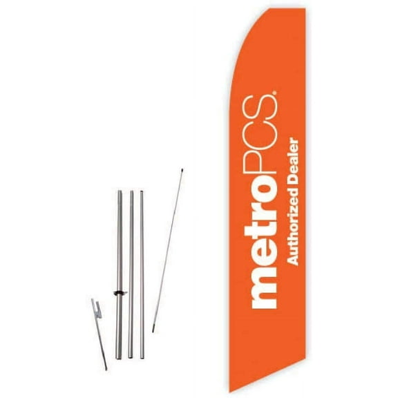 Cobb Promo Metro PCS Authorized Dealer Orange Feather Flag with Complete 15ft Pole kit and Ground Spike