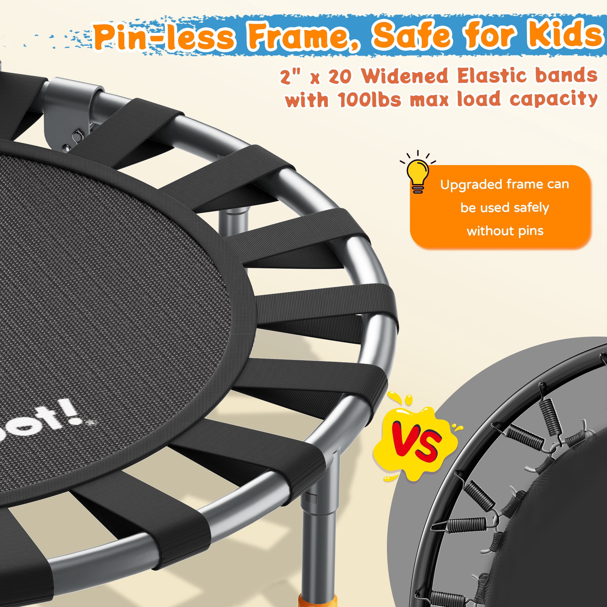 3FT Foldable Trampoline for Kids Ages 1-6 Indoor Outdoor Fun, 36” Mini Small Trampoline with Foam Handle, Safety Padded Cover, Height-Adjustable, Max Load 100LBS, Perfect Toddler Baby Jumping Mat