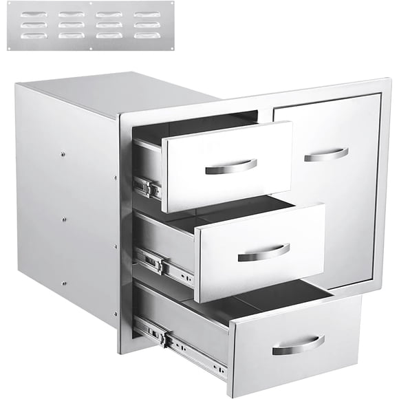 Bingirl 1 Stainless Steel Cabinet with Door and Drawer Combo: Left Drawer, Right Empty Door, 33 Inches Wide, 22 Inches Deep, 22 Inches High, Comes in a Seven - Ply Corrugated Box with Vent Panel