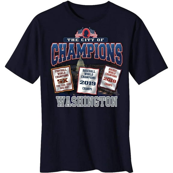 Encore Brandz Washington Champions Championship Baseball Football Hockey Celebration T-Shirt for Men & Women NAVY M