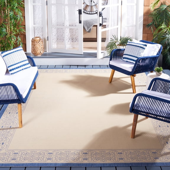 Safavieh Courtyard Donna Botanical Indoor/Outdoor Area Rug, Natural/Blue, 6'7" x 6'7" Square