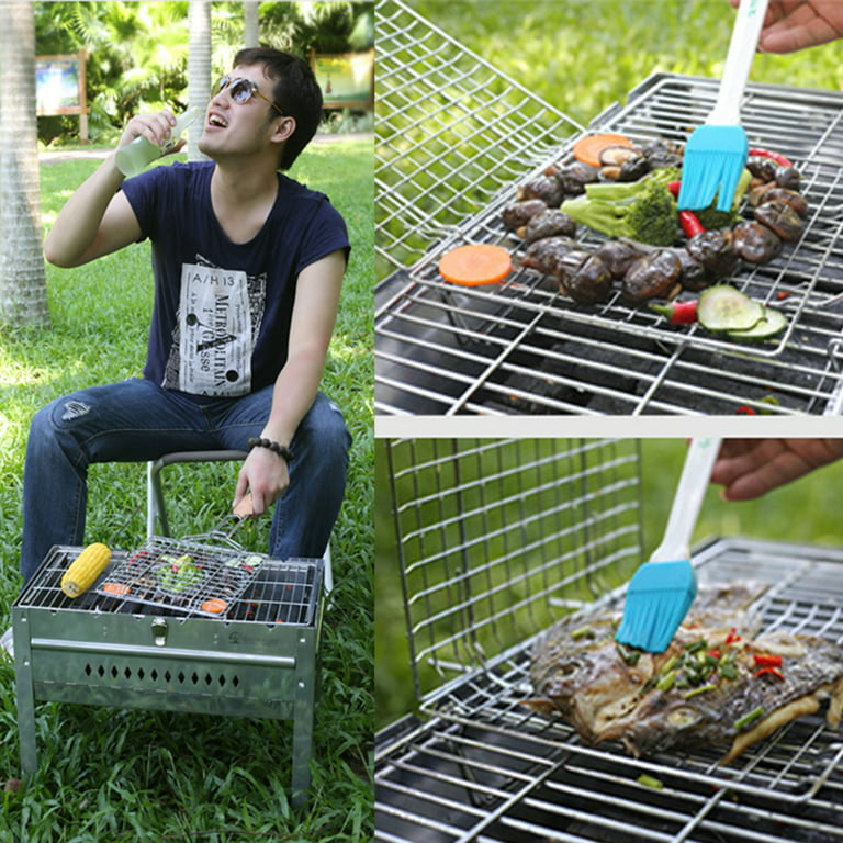 Outdoor Wooden Handle Barbecue Cage Camping Meat and Vegetables