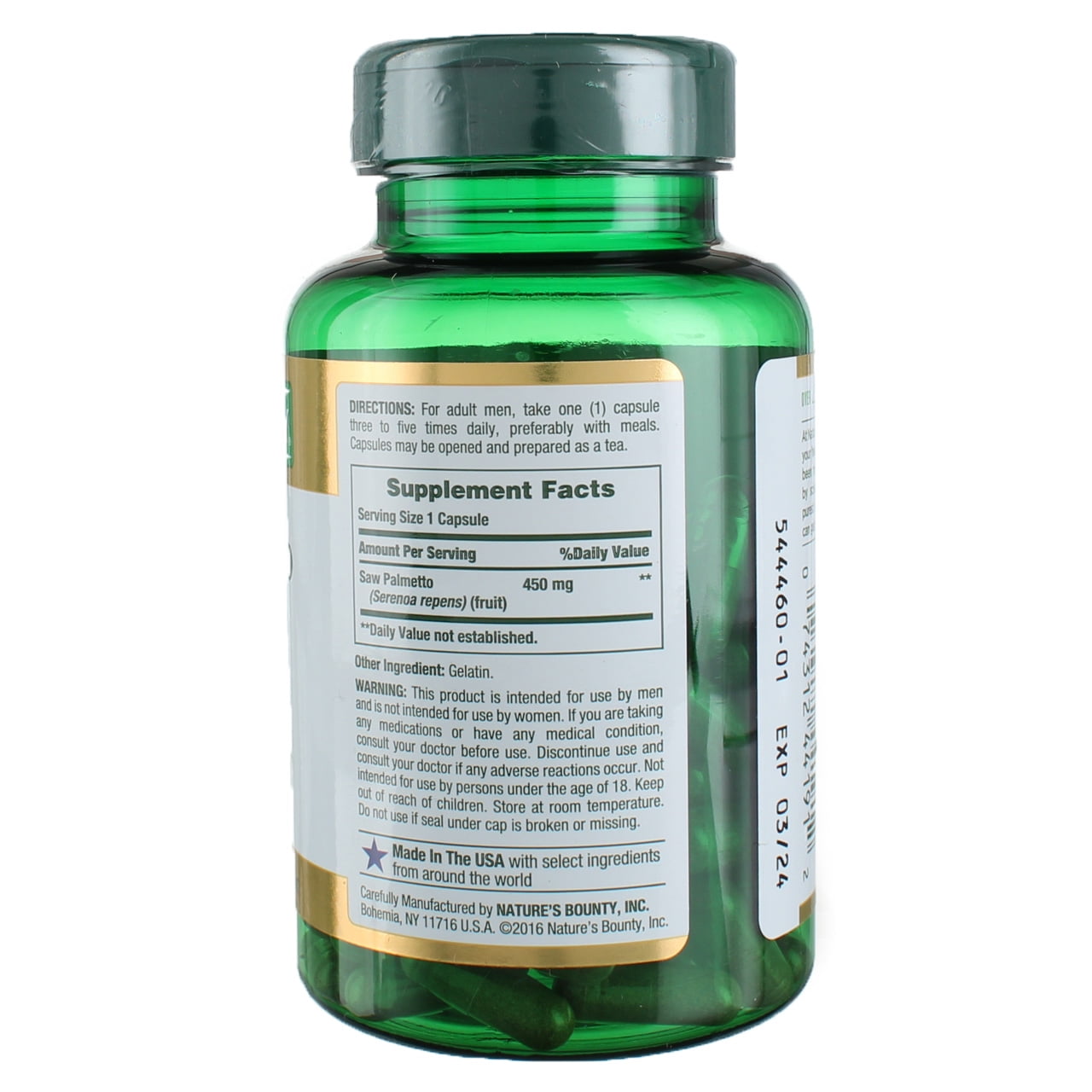 Nature's Bounty Saw Palmetto 450 mg Capsules 100 ea (Pack of 3)