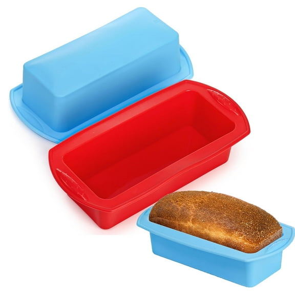 NOGIS 10.6" Large Silicone Mold/Loaf Pan for Soap, Cake and Bread, Set of 2, Blue & Red