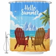 thumbnail image 2 of Hello Summer Shower Curtains for Bathroom, Beach Sandy Chairs Bird Green Tree Coastal Washable Fabric Shower Curtain with Hooks Waterproof Bathroom Decor Sets, 72 x 72 Inches, 2 of 9