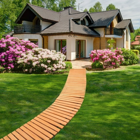 Happydeer 12ft x 18in Wooden Garden Pathway, Outdoor Roll Out Decorative Garden Walkway, Non-Slip Garden Bridge Walking Passage for Patio, Lawn, Backyard, Beach