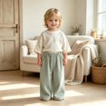 thumbnail image 2 of Ticikt Kids Corduroy Pants, Elastic Waist Solid Color Loose Wide‑Leg Trousers, Casual Straight Bottoms for Boys Girls,Mint Green, 2 of 7