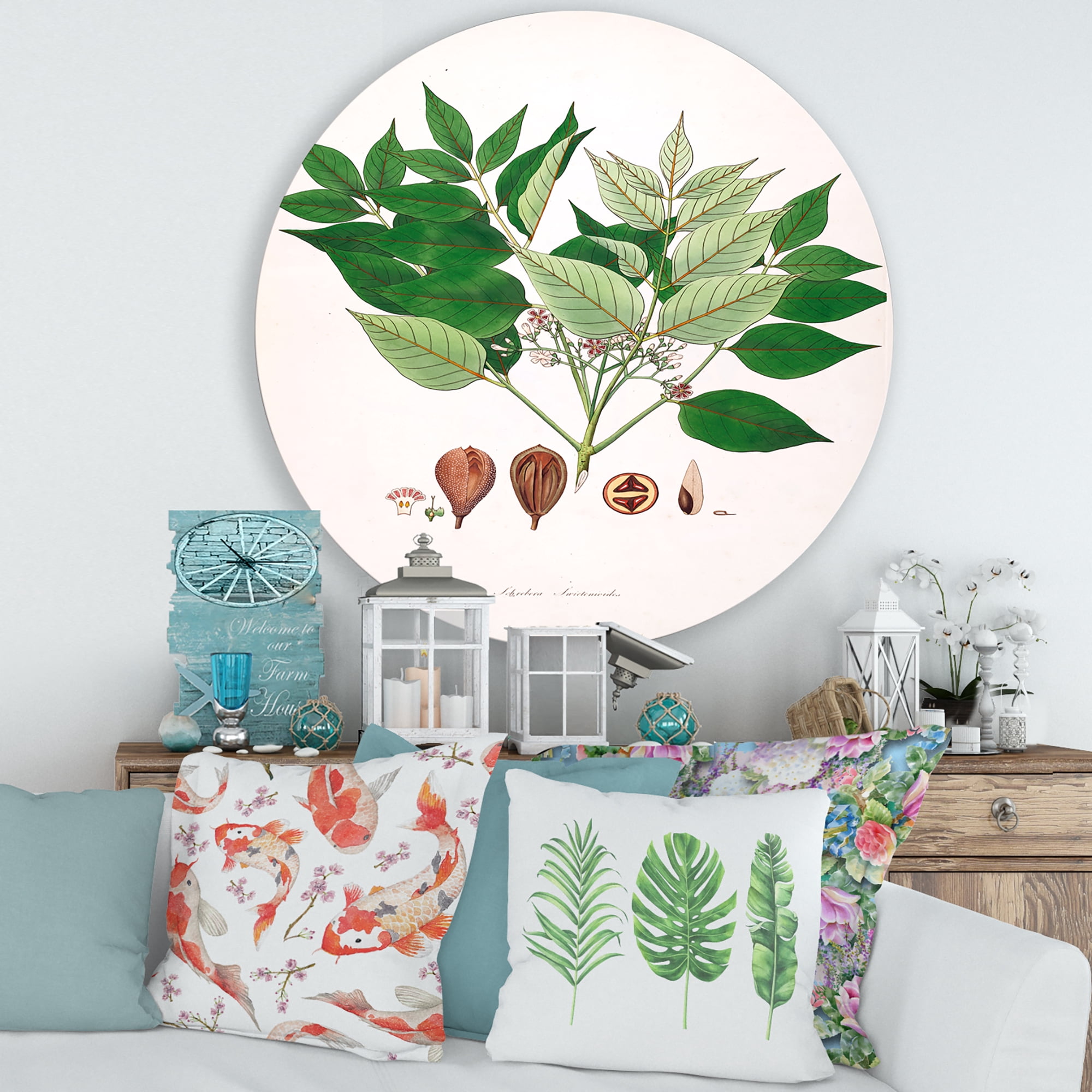 Designart 'Ancient Plant Life XII' Farmhouse Circle Metal Wall Art 36x36 - Disc of 36