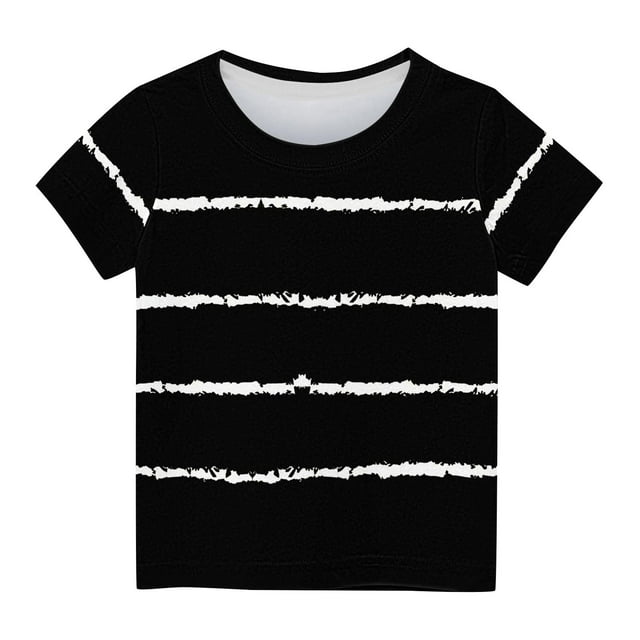 MeetoTime T-Shirts à Manches Courtes pour Enfants Été Décontracté Col Rond Rayé Imprimé pour Garçons Filles 3-14 Ans