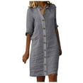 thumbnail image 1 of Kcodviy Jupe Midi Chemise pour Femme Robes Décontractées pour Femmes Robe Bouton Manches 1/2 Robe Décontractée Col à Revers Robe Décontractée, 1 of 5