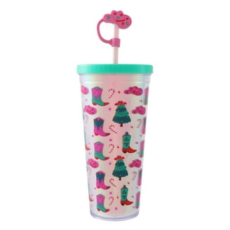 Plastic Christmas Tumbler with Straw and Lid, Here to Sleigh, Red