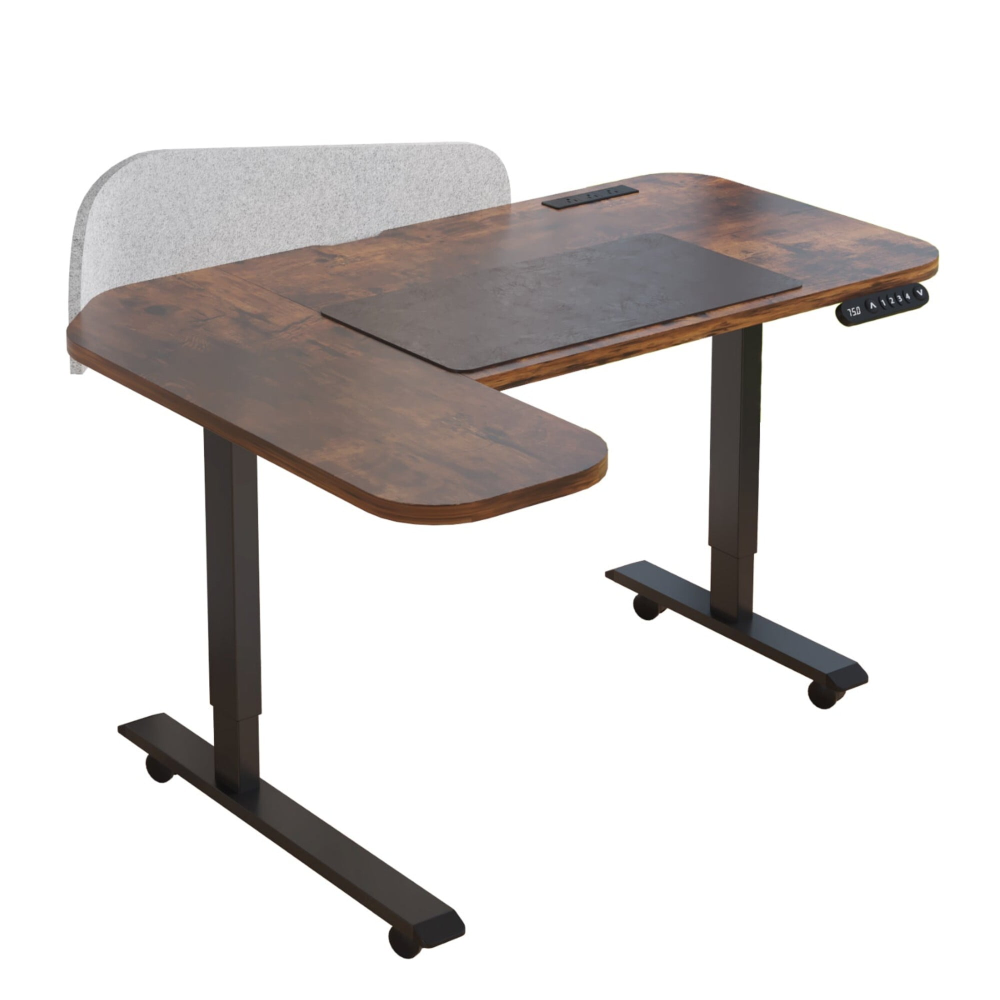 DEALTOPS 59" L-Shaped Electric Standing Desk with Power Strip, Height Adjustable Table with Mouse Pad, Rustic Brown