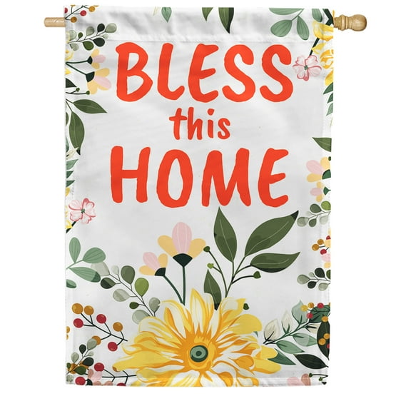 America Forever Bless This Home House Flag 28 x 40 inch Spring Summer Fall Floral Religious Inspirational Motivational Quote Positive Vibes Double Sided Outdoor Yard Decorative Flag