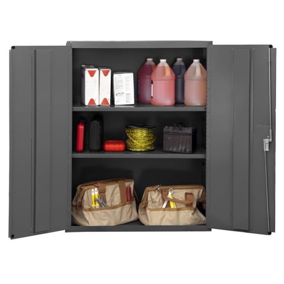 Durham 3600-95 14 Gauge Flush Door Style Lockable Shelf Cabinet with 2 Adjustable Shelves, Gray - 36 in.