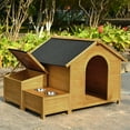 thumbnail image 5 of Pefilos 51" Outdoor Large Dog House, Solid Wood Dog Kennel, Weatherproof Dog Shelter with Feeder and Storage Box, Beige, 5 of 8