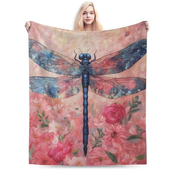 Dragonfly and Floral Blanket Lightweight Flannel 50x40