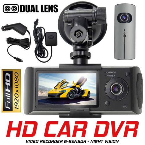 Dual Lens GPS Camera HD Car DVR Dash Cam Video Recorder G-Sensor w/ Night Vision 